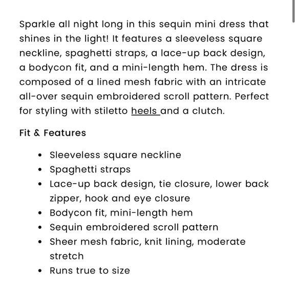 Windsor NWT All Night Sparkle Sequin Scroll Lace-Up Dress - Picture 4 of 7